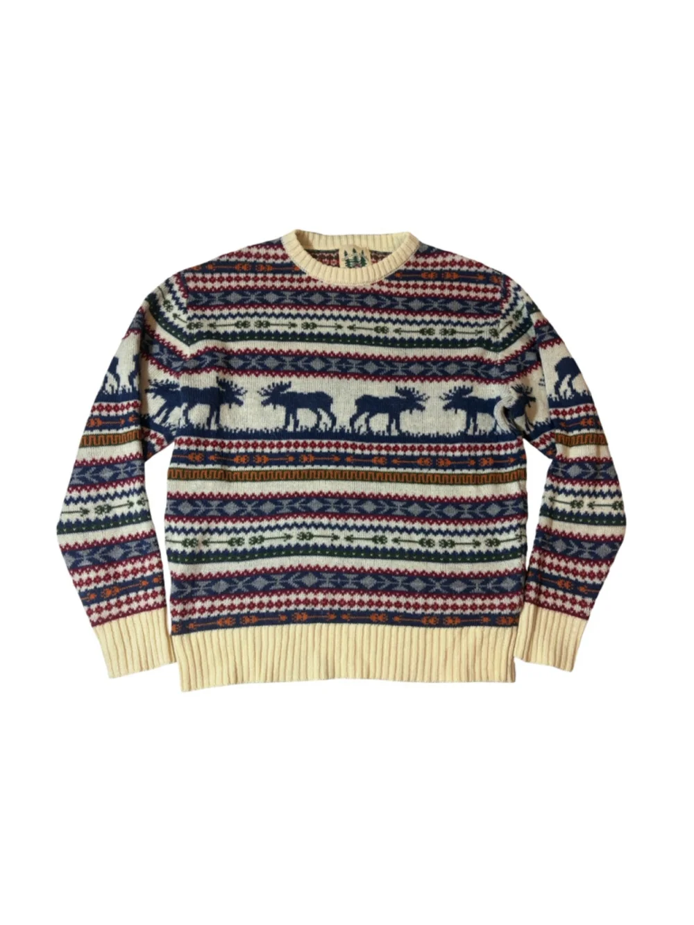 Kiel James Patrick Alpine Moose Fair Isle Wool Sweater Cabin Nordic Medium